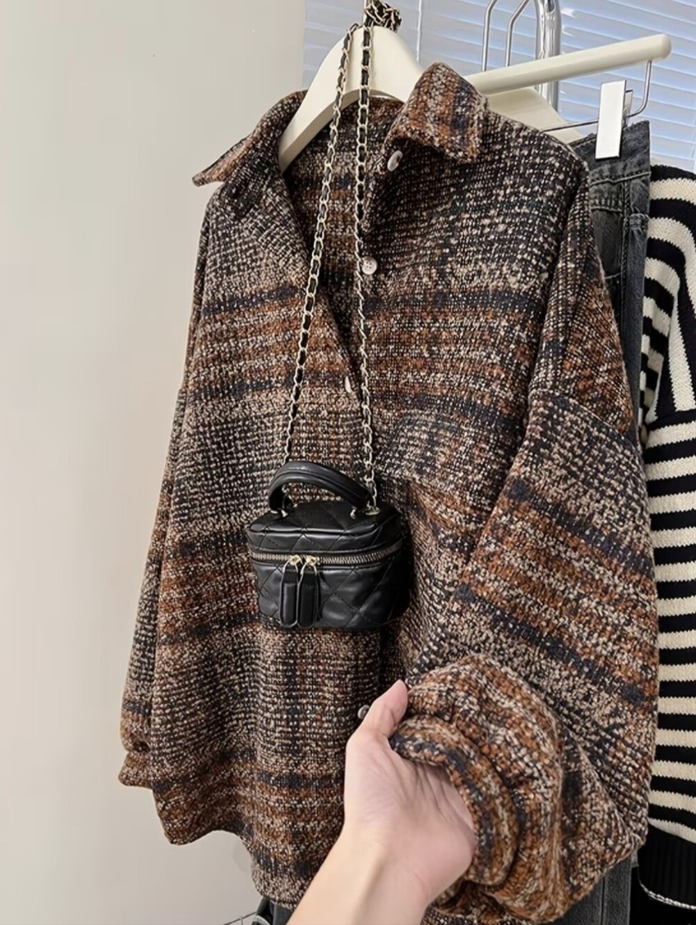 New Brushed Plaid Shirt Women'S Mid-Length Versatile Thickened Retro Casual Coat